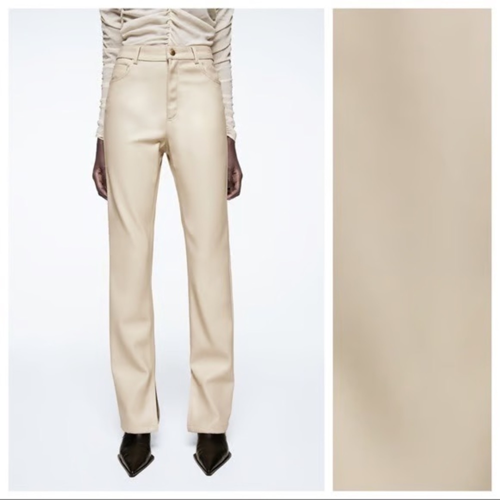 Zara Cream Faux Leather Pants